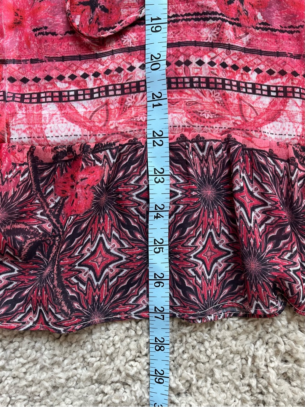 Style & Co. Sheer Pink & Black Floral Tie-Neck 3/4 Sleeve Boho Blouse - Picture 6 of 6